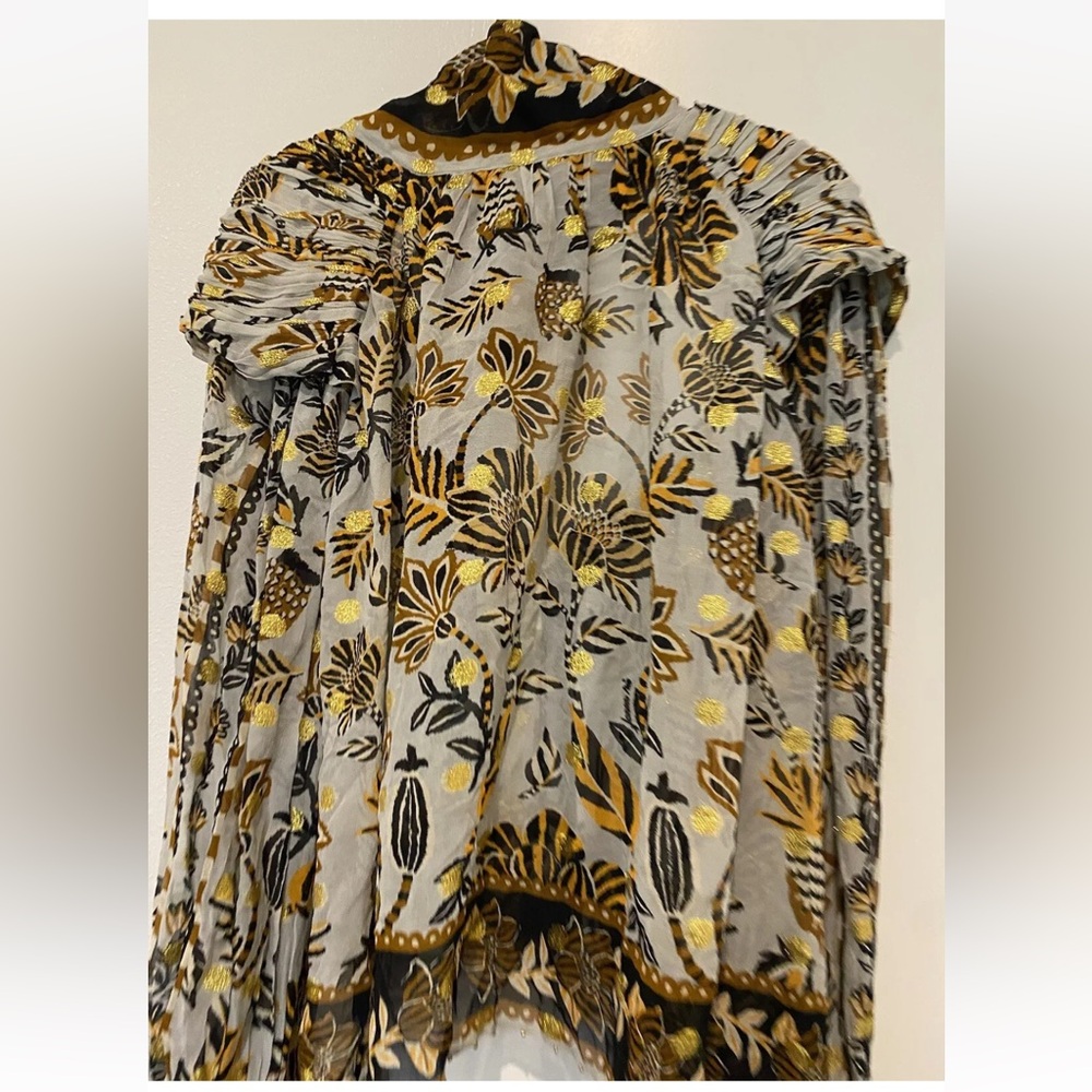 FARM Rio Silver Floral Tapestry Long Sleeve Blouse